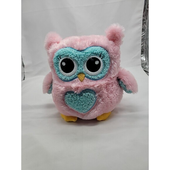 8" FAB.NY pink, turqois & yellow plush owl bank - Picture 1 of 15